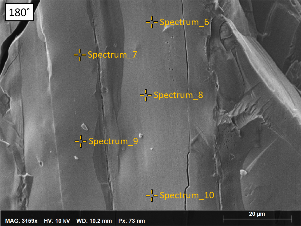 SE-Bild eines ternären Systems mit rauer Oberfläche (mit 180° Probenrotation)