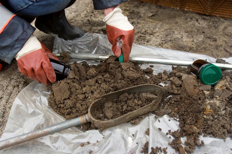 Soil being collected for analysis