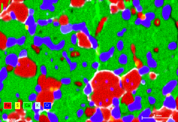 Elemental map of large geological thin section taking using SEM XRF
