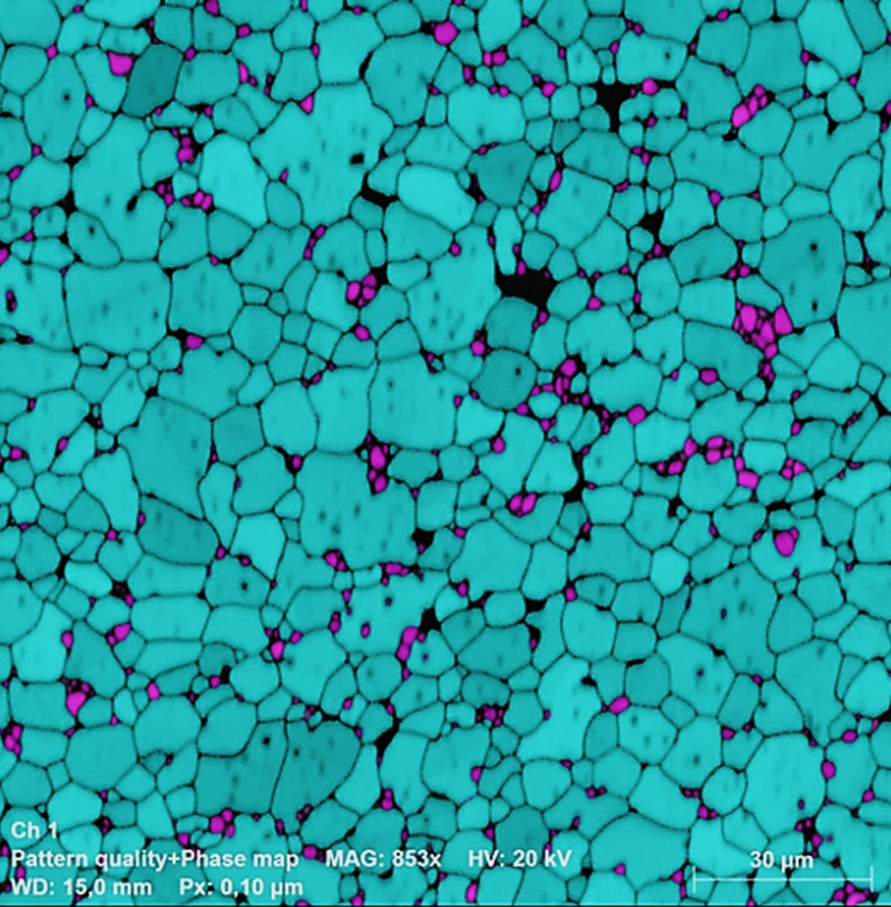 Phase fraction map of a zinc oxide ceramic taken using EBSD