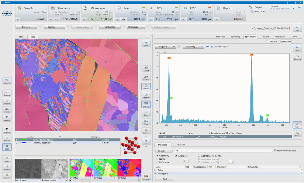 screenshot of software for SEM and TEM EDS analysis