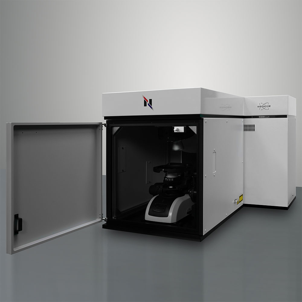 Nanophoton RAMANtouch by Bruker photographed from the front, showing the objective revolver