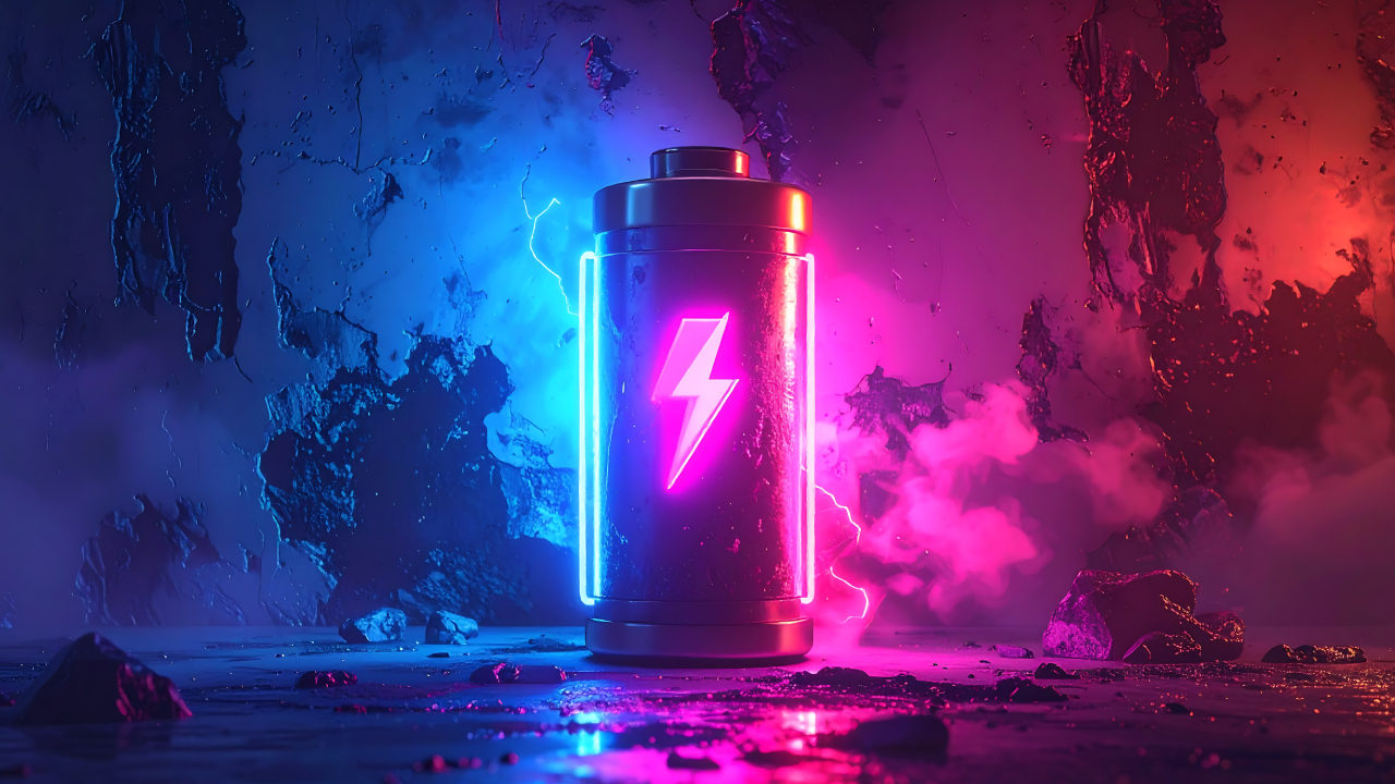 Blue and magenta neon colored battery