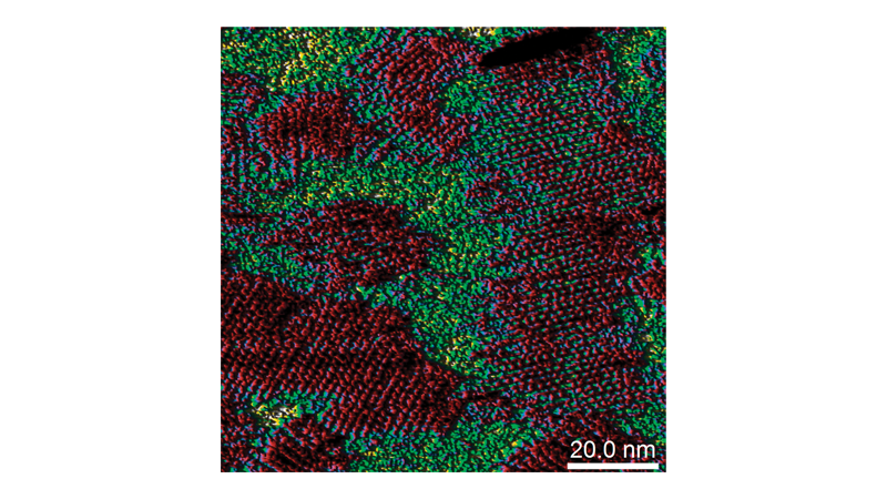 PeakForce Tapping Mode - Submolecular-resolution adhesion on iPMMA. 100 nm image. (Sample courtesy of T. Thurn-Albrecht, Martin-Luther-Universitaet Halle-Wittenberg)