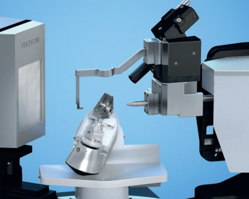 high pressure device. Crystallographic sample is contained inside a diamond anvil cell (DAC) ready for measurement.