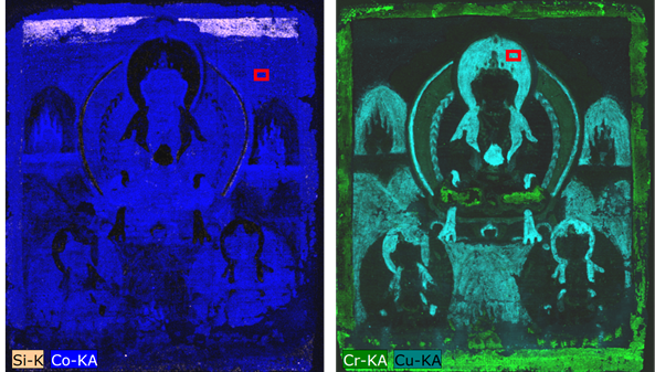Elemental maps for lead, mercury, potassium and gold for a tibetan bhuddist thangka painting