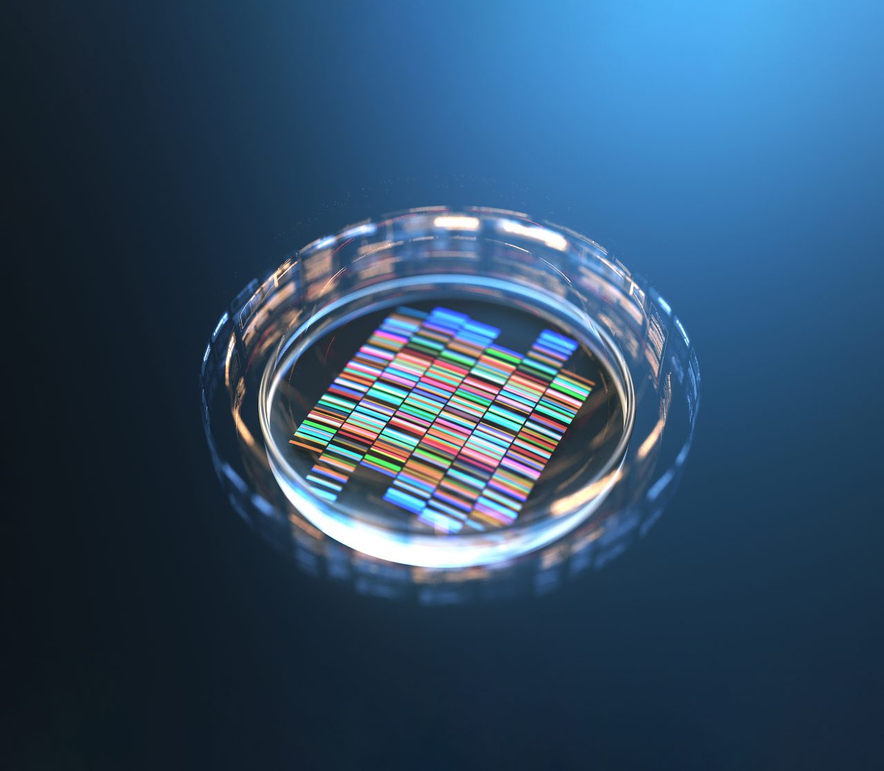 Petri dishes with samples for DNA sequencing,3d rendering.