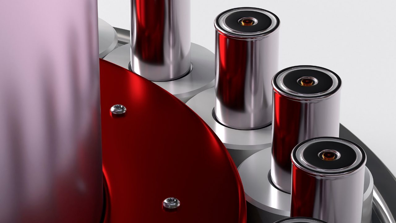 new Tesla li-ion Batteries 4680 manufacturing, high energy cylindrical accumulators, Mass production line, power and energy for electric vehicles, advanced technology and innovation, 3d render