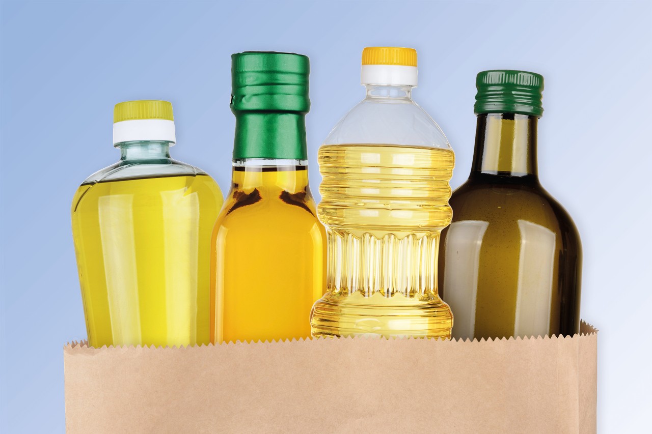Bag of oil bottles
