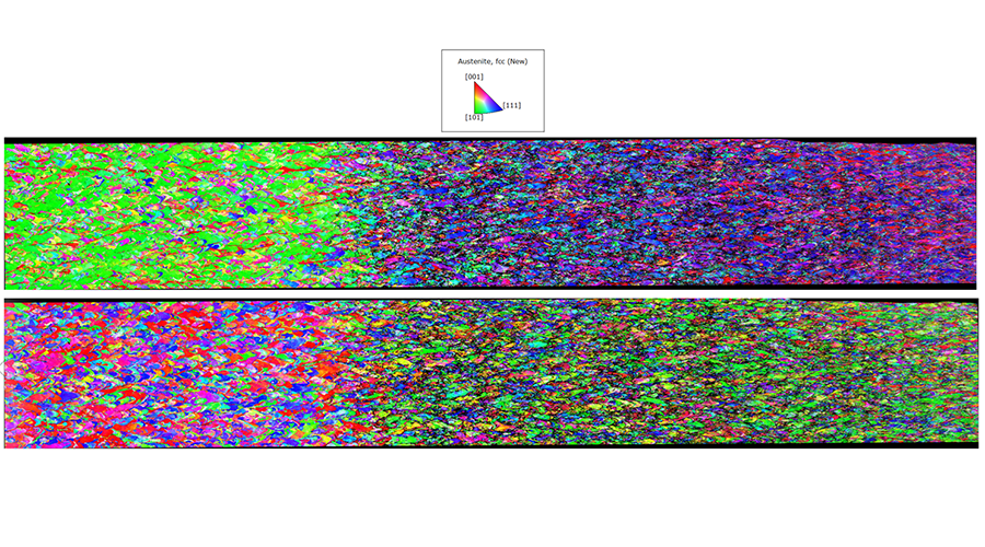 large area EBSD map of 3D printed steel for medical applications following tensile testing