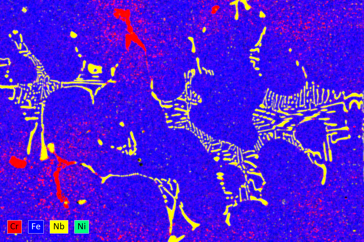 EDS map with niobium and chromium distribution in engineering steel