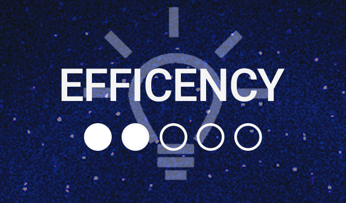 Efficiency solutions for crystallography - logo is lightbulb. 2/5 performance. 