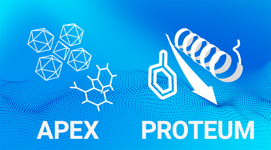 Combined software logos for APEX software for chemical crystallography & PROTEUM software for structural biology