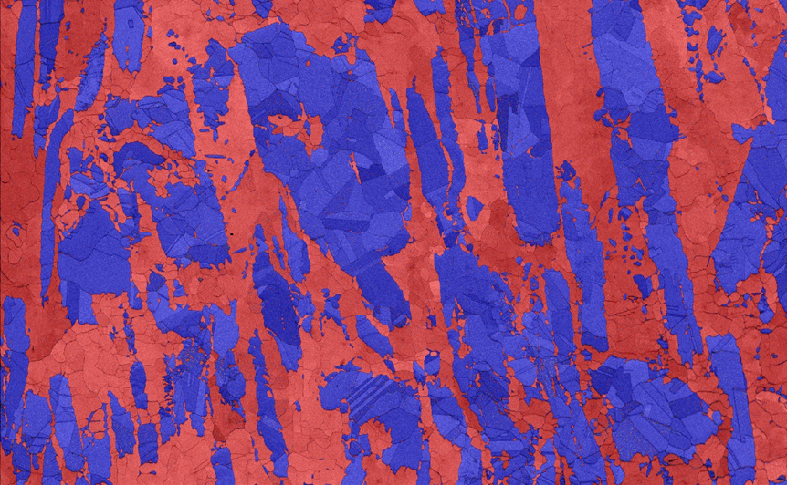 phase map of a duplex steel taken in just 12 seconds. Each of the two phases are clearly visible.