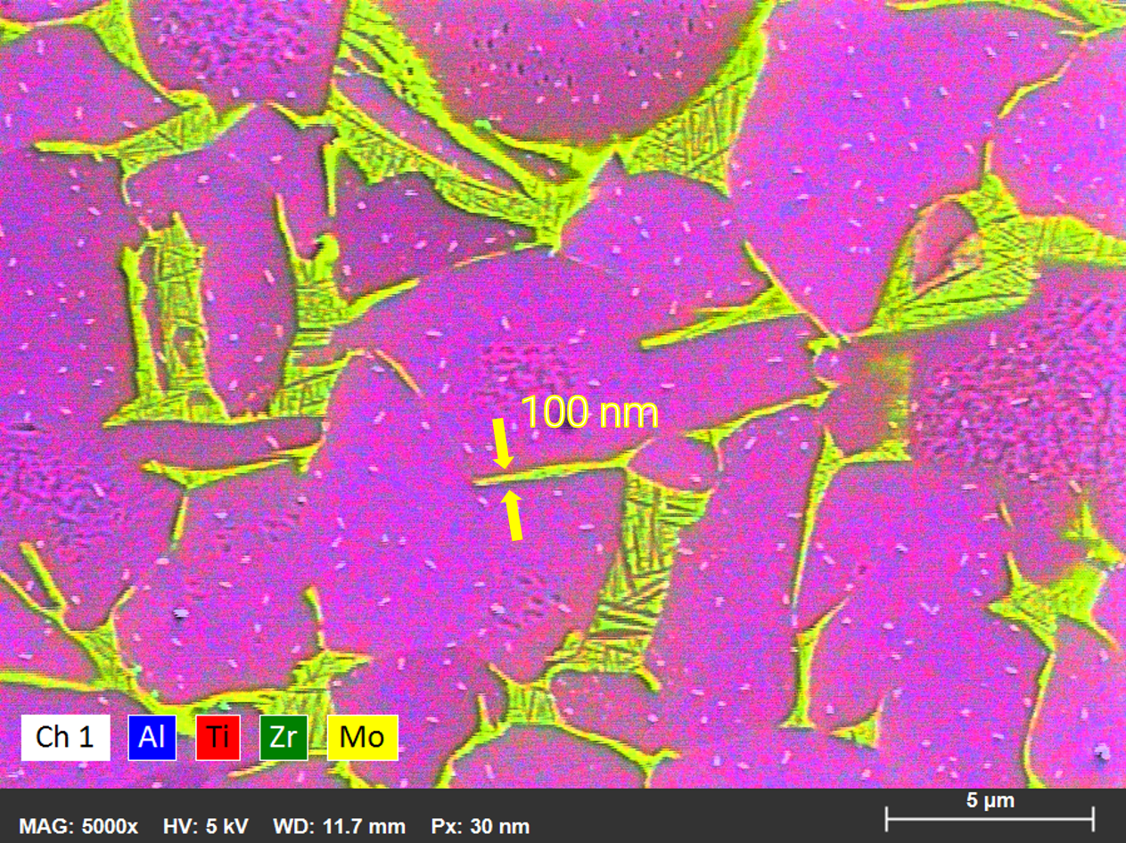 EDS map of Ti Alloy for use in aerospace applications