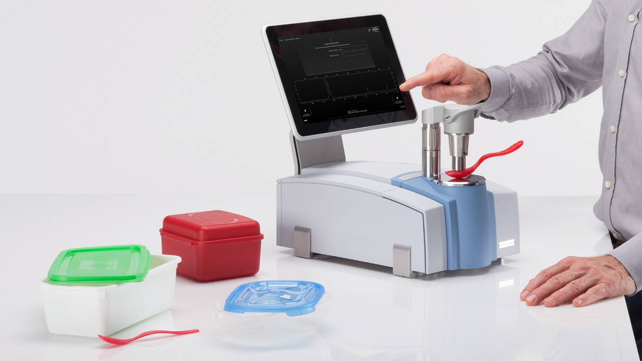 FT-IR spectrometer analyzing polymer samples