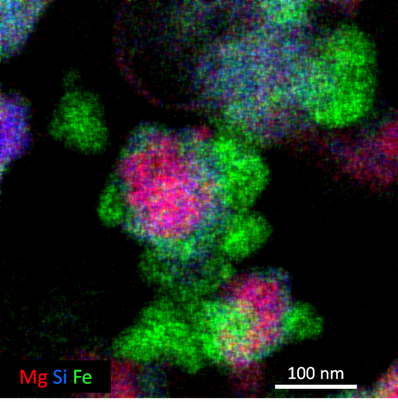 STEM-EDXS map of an Fe,Mg-silicate