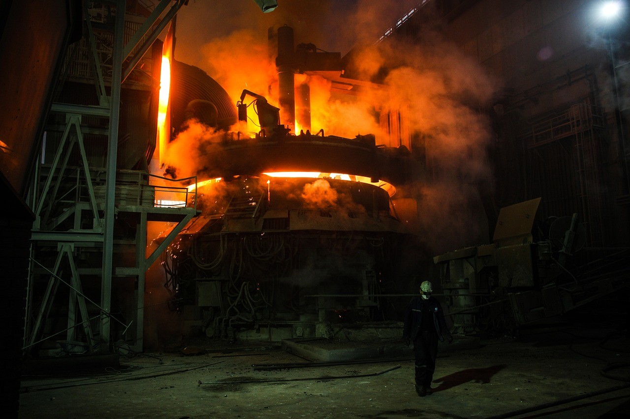 Blast furnace in operation at a steelmaking plant 