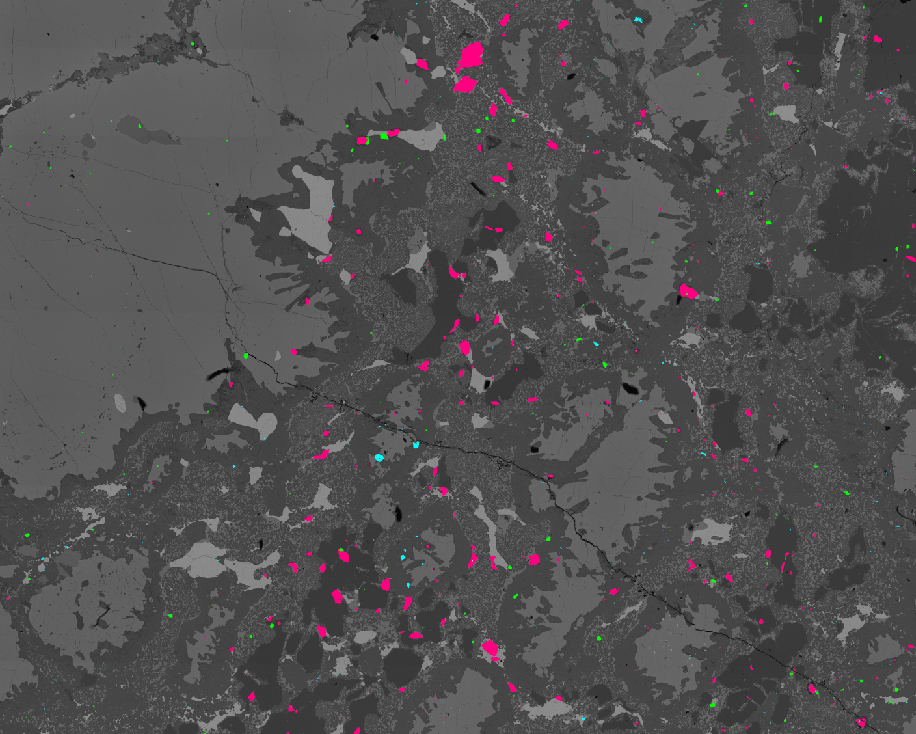 AMICS Image of accessory minerals over BSE underlay