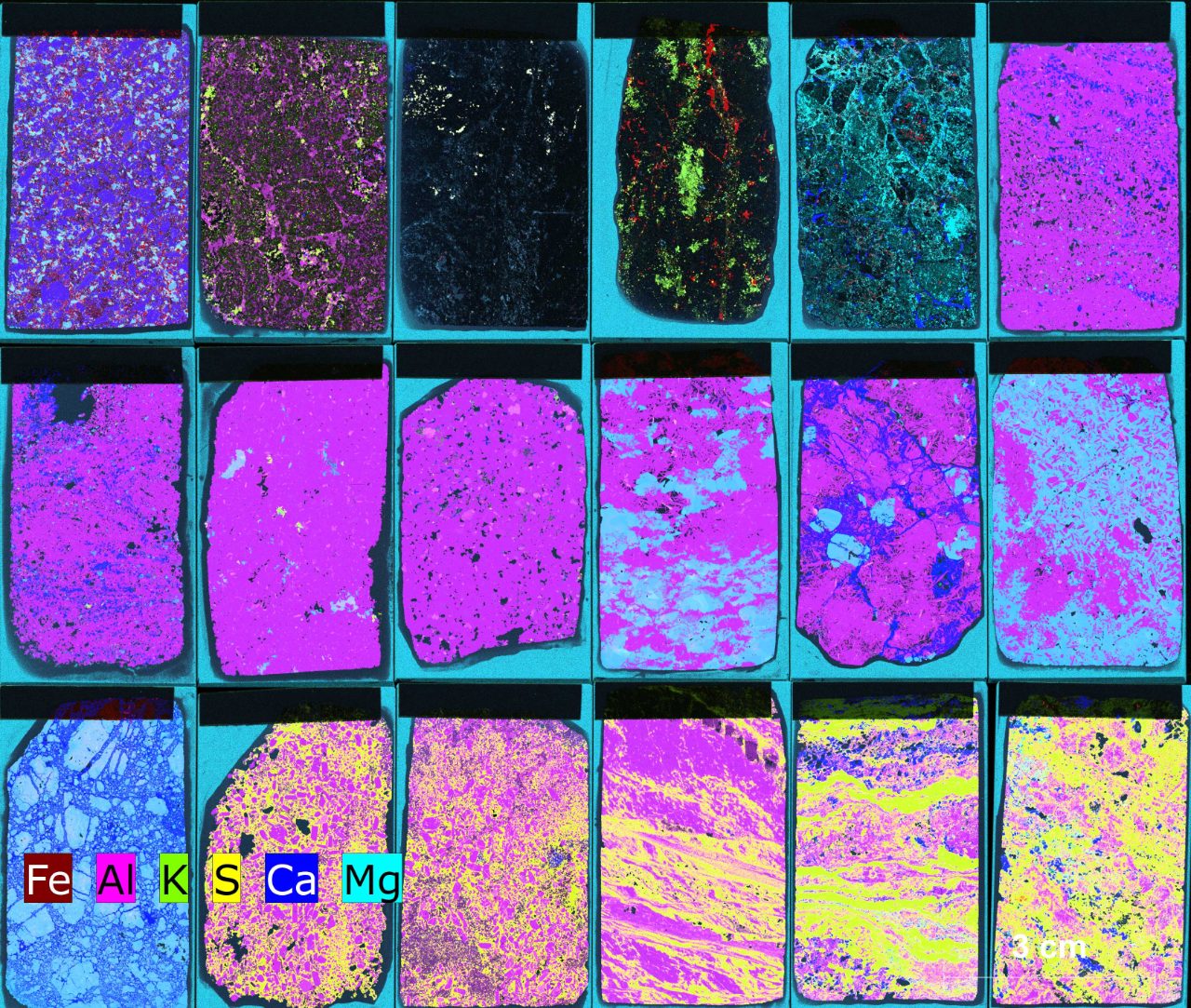 multi-element image of 18 thin sections