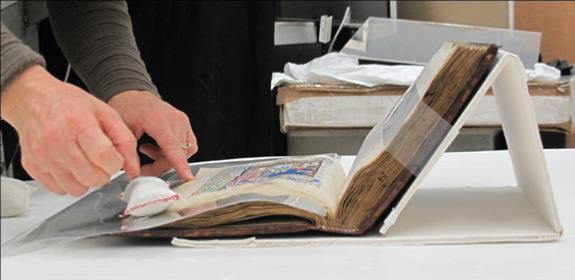 Preparation of a bound illuminated manuscript for elemental analysis