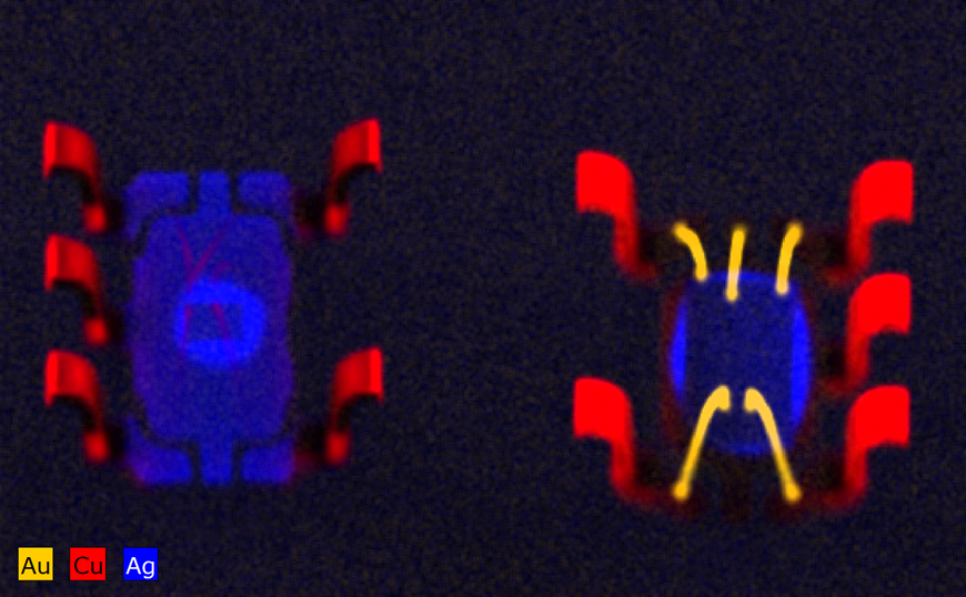 micro-XRF elemental map of two ICs showing that they contain different components beneath their surface