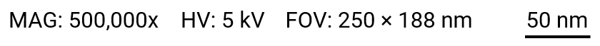 Conditions for the above images are shown: MAG: 500,000 x, HV: 5 kV, FOV 250 x 188 nm