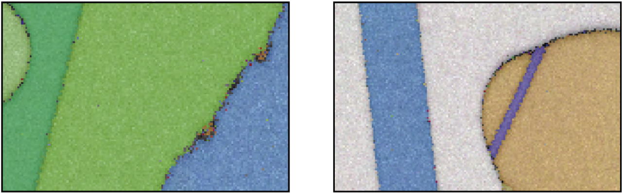 Zoomed in regions of nickel superalloy EBSD map showing that features as small as 50nm can be resolved when using QUANTAX EBSD with eWARP