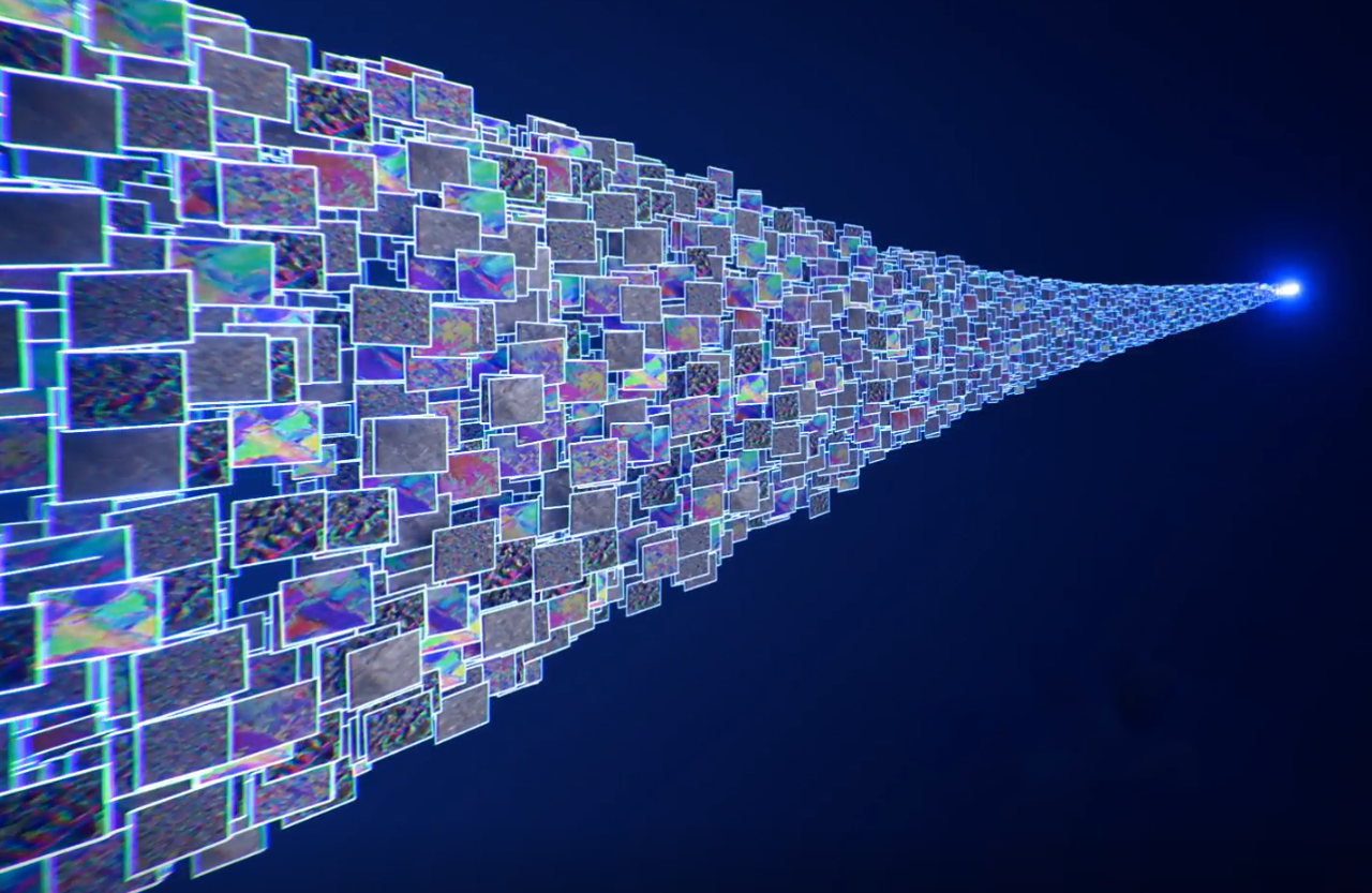 Image showing a stream of different EBSD maps going into the horizon