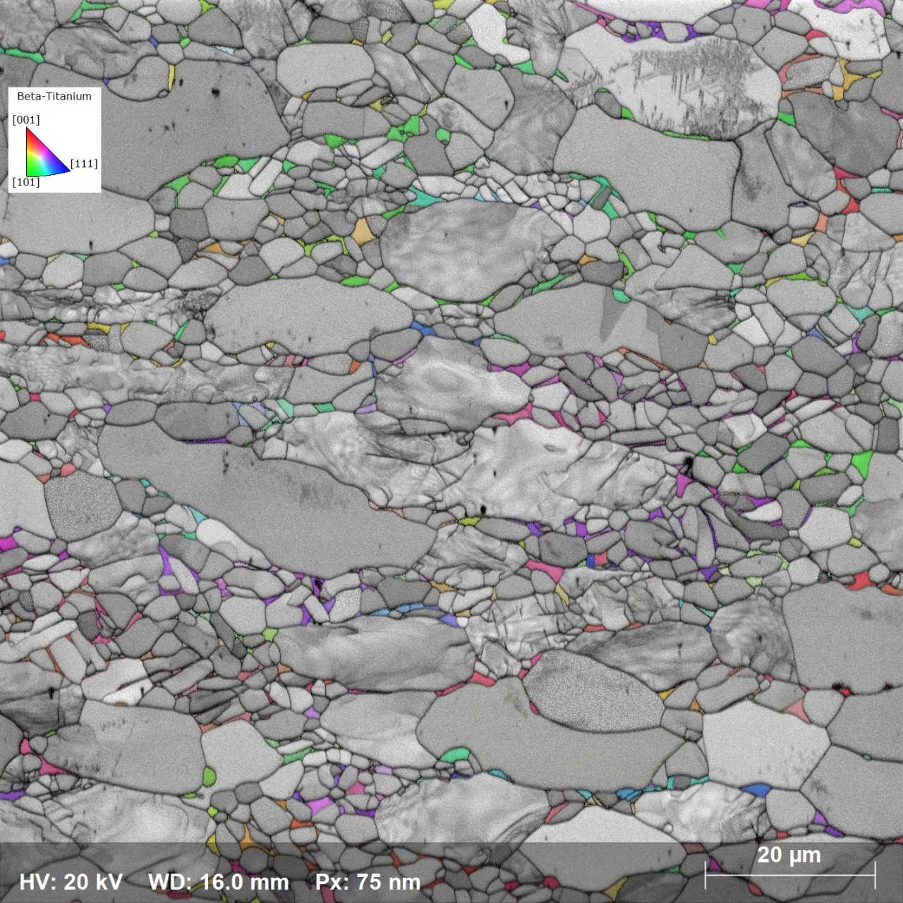 Crystal Orientation Map subset showing Beta phase grains