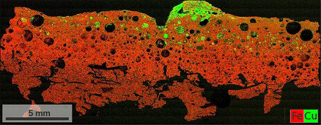 Elemental distribution map of a shard of a chalcolithic copper smelting vessel