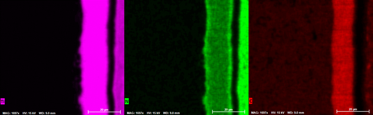 Fig. 2: EDS map showing Ti, C and N distribution