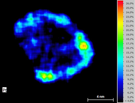 Quantitative Pt map of a Pd Pt core shell particle