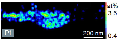 NiSi(Pt)-NiSi2 junction, color coded quantitative Pt map