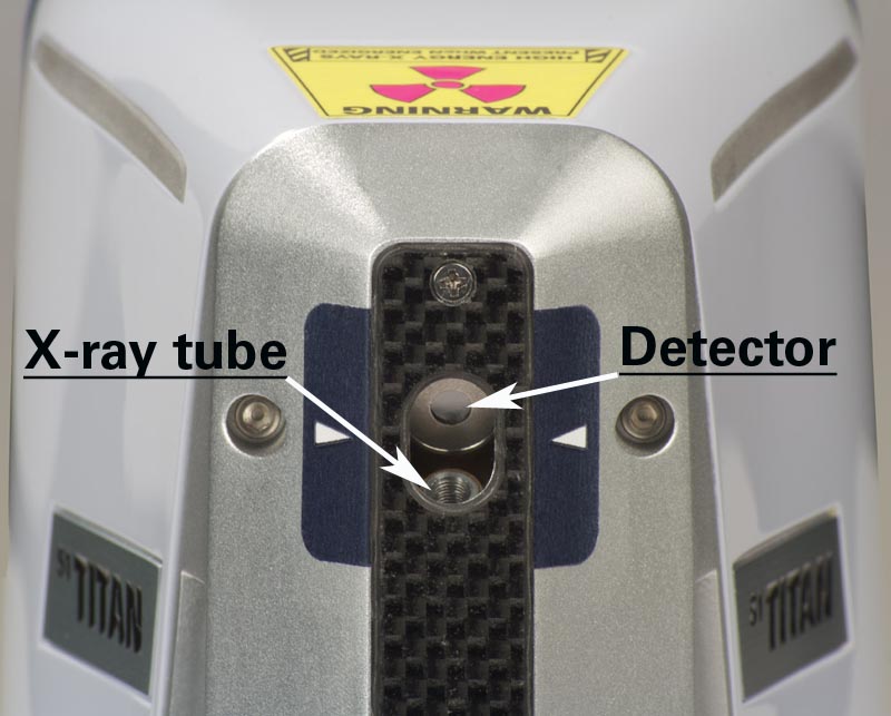 The detector window and x-ray source of the S1 TITAN handheld XRF system
