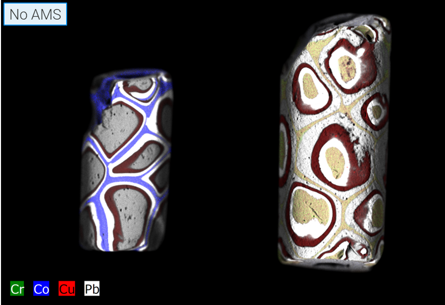 Elemental map of two glass beads taken without an aperture management system