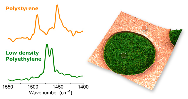 High-quality resonance-enhanced AFM-IR spectra collected at different sites on a PS-LDPE polymer blend, illustrating a high degree of material sensitivity and deeper insight into nanoscale material properties.