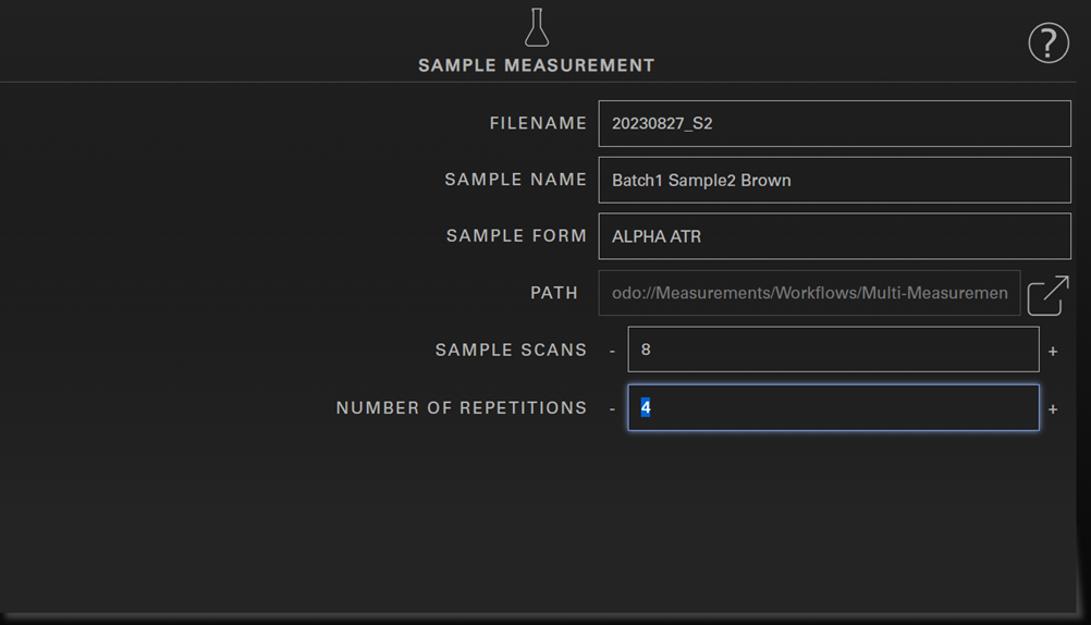 OPUS-TOUCH Screenshot of Multi-Measurement Workflow settings.