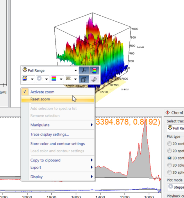 Enhanced context menus with direct access to relevant features. Enhanced trace display settings. Support for multiple files in one Chemical Imaging window. Select points by trace value.