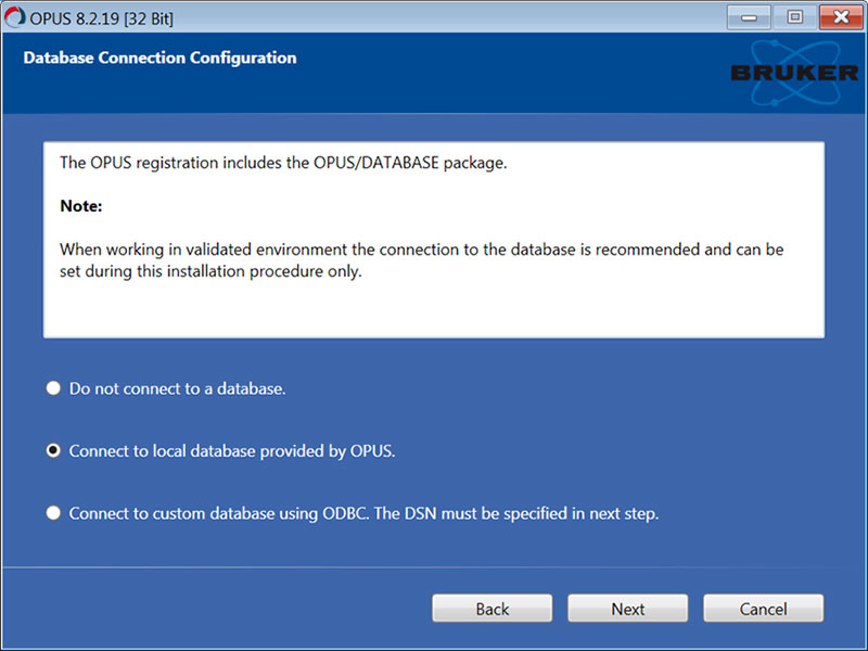 Enable or disable storing spectra into a database. When custom database is selected then an additional page appears requesting for connection details.