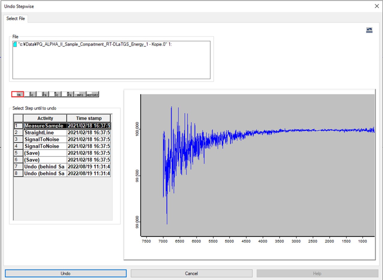 Interactively browsing through the recorded data treatments.