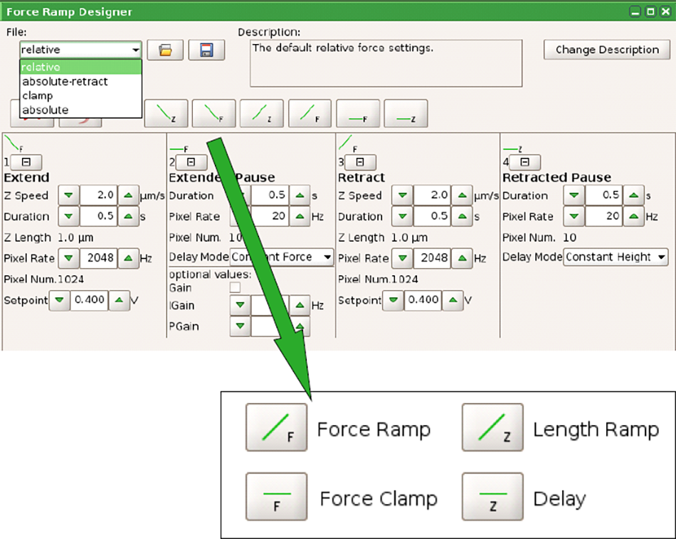 Image shows the RampDesigner™ software panel (top) and a key explaining four example segments (bottom).