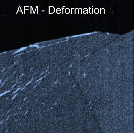 Graphene flake shows greater deformation than silicon substrate, indicating softer graphene and no relaxation during rapid unloading.