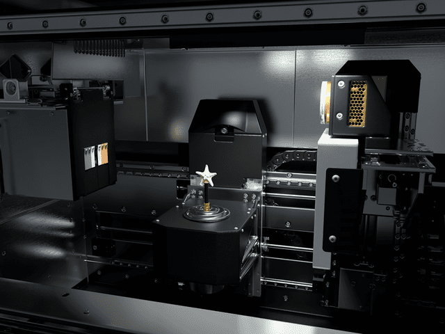 Image showing the location of a starfish sample within the X4 POSEION. The sample is in the center of the machine located between the X-ray source and moveable detector screens (1 x flat panel, 1 x sCMOS).