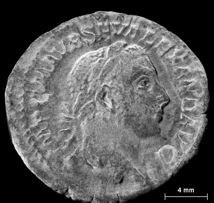 M4 TORNADO Ag-intensity map of a silver Roman denarius coin.