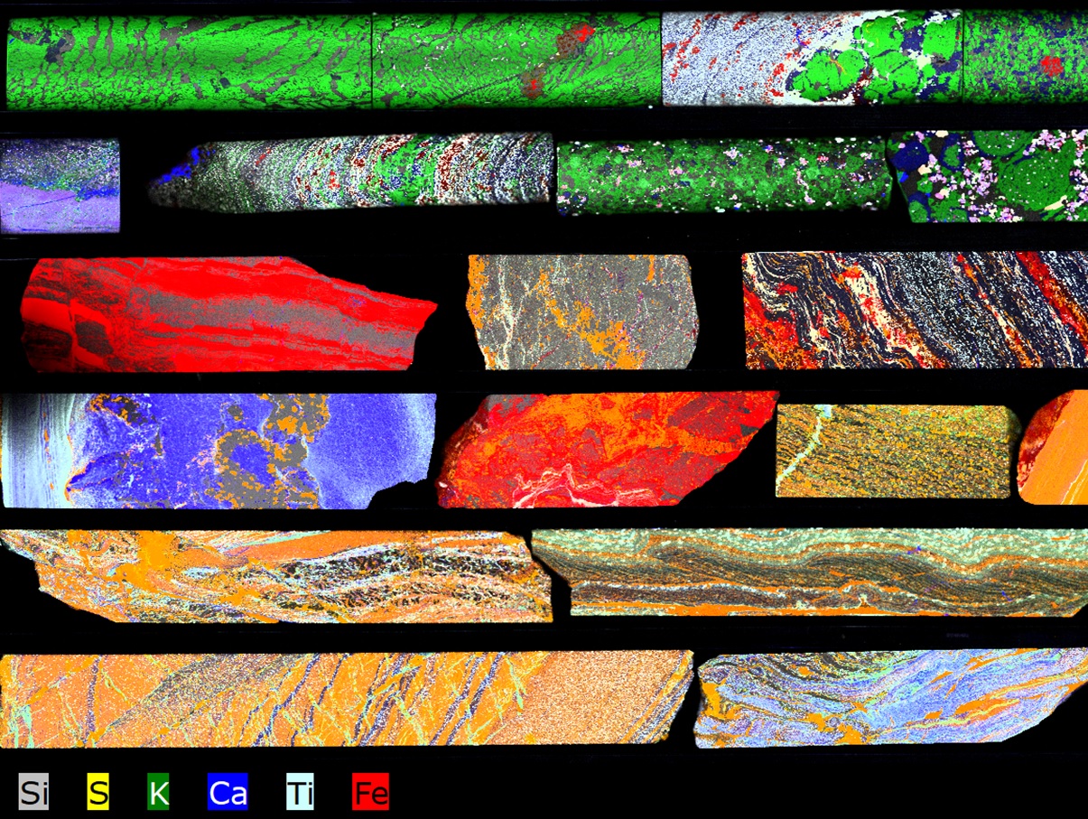 Elemental maps of drill cores of differing compositions