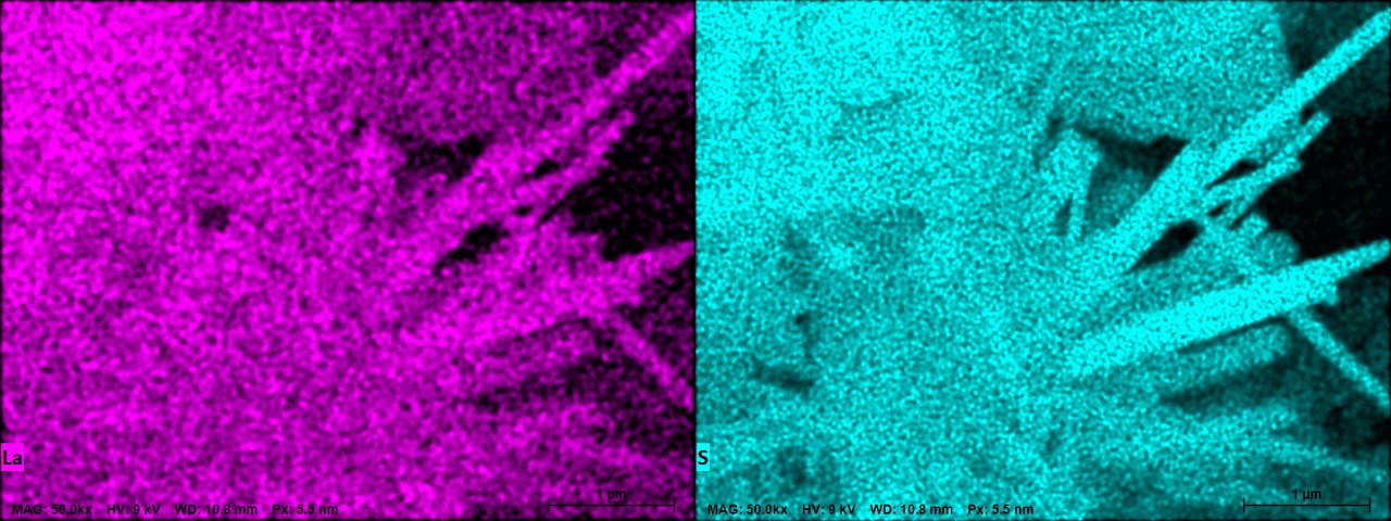 SEM image and elemental maps of LaS-TaS₂ nanotubes