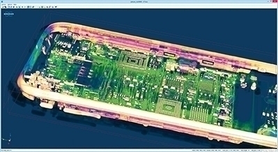 Representación volumétrica de la estructura interna de un teléfono móvil