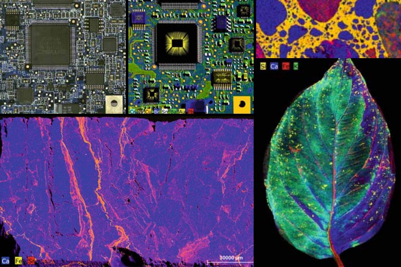 Mapas de distribución de elementos adquiridos con un espectrómetro micro-XRF