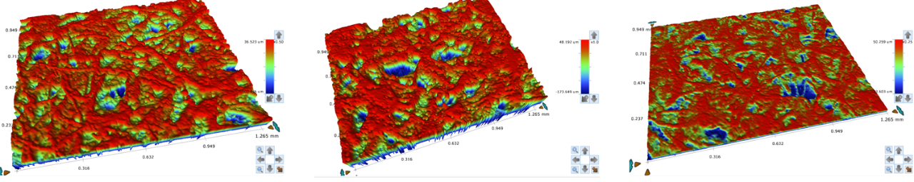 WLI Topographic Images of Three Clutch Materials